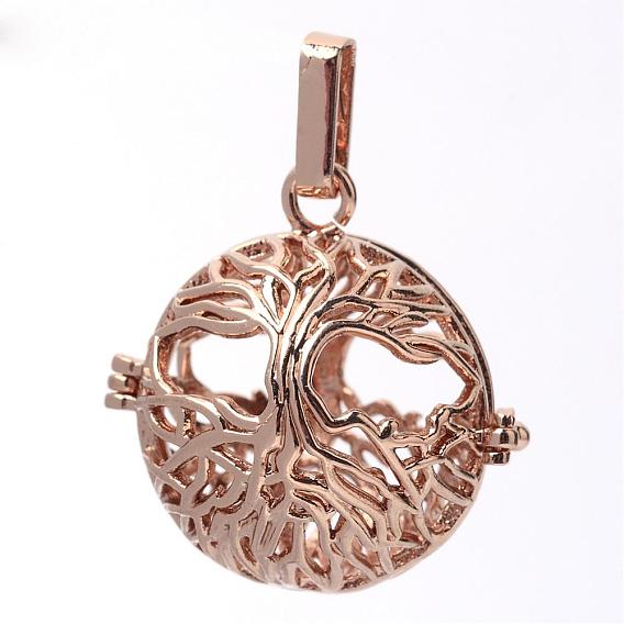 Rack Plating Brass Cage Pendants, For Chime Ball Pendant Necklaces Making, Hollow Round