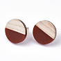 Resin & Wood Stud Earrings, with 304 Stainless Steel Pin, Flat Round