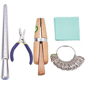 Jewelry Ring Tool Sets, with Ring Mandrel, Ring Sizers Model, Ring Clamp, Silver Polishing Cloth and Carbon Steel Jewelry Pliers