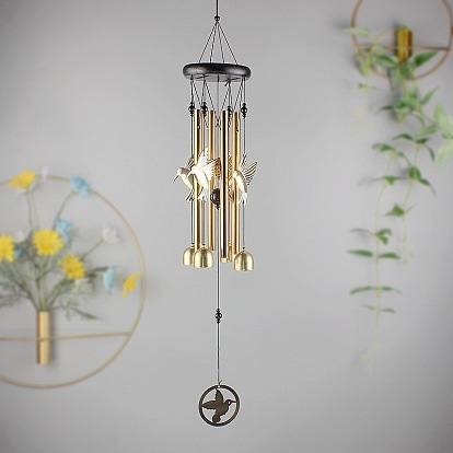 Wood Hanging Wind Chime Decor, with Iron Column Pendants, for Home Hanging Ornaments