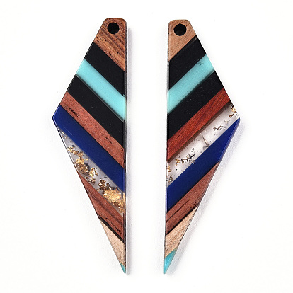 Transparent Resin & Walnut Wood Big Pendants, with Gold Foil, Quadrilateral Wing Charm