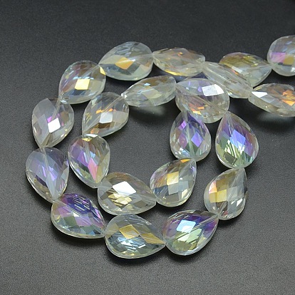 Electroplate Crystal Glass Teardrop Beads Strands, Faceted, AB Color Plated, 24x17x11mm, Hole: 1mm, about 30pcs/strand, 28.3 inch