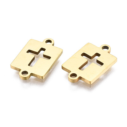 201 Stainless Steel Link Connectors, Laser Cut, Rectangle with Cross