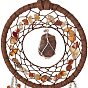 Toile/filet tissé de pierres précieuses en fer avec décorations de pendentif en plumes, avec des perles en bois  , recouvert de dentelle de coton et cordon villosités, plat rond
