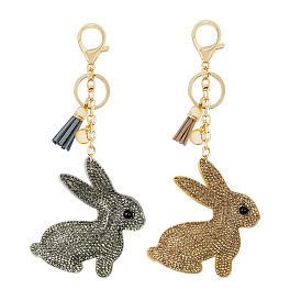 Cute Children's Gift Bunny Keychain Pendant with Tassel - Diamond Inlaid, Bag Decoration.