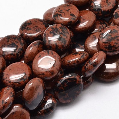Flat Round Natural Mahogany Obsidian Bead Strands, 16x14x7mm, Hole: 1mm, about 25pcs/strand, 15.74 inch