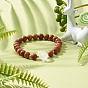 Natural Quartz Bracelet for Girl Women Gift, Waxed Wood Round Beads Stretch Bracelet