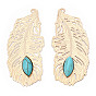 Brass Big Pendants, with Synthetic Turquoise, Feather Charm
