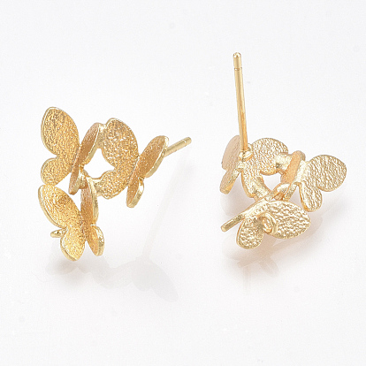 Brass Stud Earring Findings, with Loop, Butterfly, Nickel Free