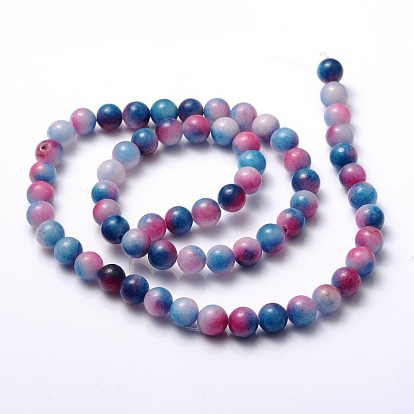 Dyed Natural Jade Beads Strands, Round, Mixed Color, 6mm, Hole: 0.8mm, about 65pcs/strand, 15.5 inch