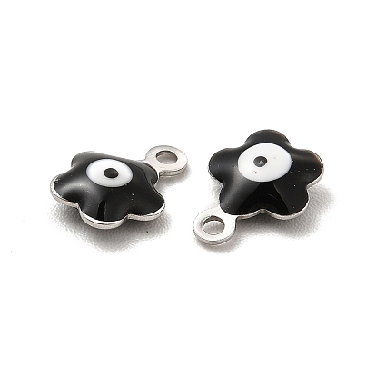 304 Stainless Steel Enamel Charms, Flower with Evil Eye Charm