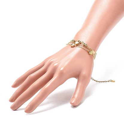 Brass Heart & Moon Link Multi-strand Bracelet, Triple Layer Bracelet for Women
