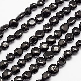 Hebras de perlas de turmalina negro natural, piedra caída, pepitas, 3~14x3~14 mm, agujero: 1 mm, alrededor de 15.35 pulgada