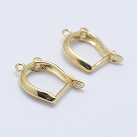 Brass Hoop Earring Findings with Latch Back Closure, Long-Lasting Plated, Real 18K Gold Plated, Nickel Free