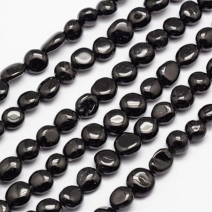 Natural Black Tourmaline Bead Strands, Tumbled Stone, Nuggets, 3~14x3~14mm, Hole: 1mm, about 15.35 inch