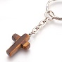 Natural & Synthetic Mixed Stone Keychain, with Iron Findings, Cross