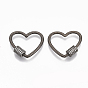 Brass Micro Pave Clear Cubic Zirconia Screw Carabiner Lock Charms, for Necklaces Making,  Heart