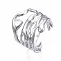 304 brazalete abierto ondulado de acero inoxidable, anillo hueco grueso para mujer