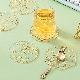 Clear Acrylic Cup Mats, Heat Resistant Pot Mats, with Gold Foil, for Home Kitchen, Flat Round/Hexagon