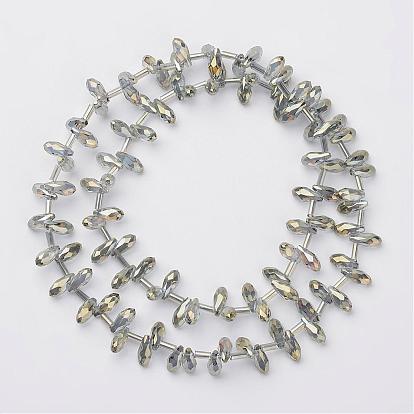 Electroplate Glass Beads Strands, Top Drilled Beads, Faceted Teardrop