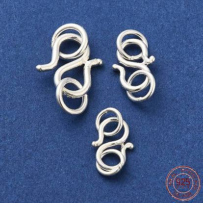 925 Sterling Silver S Shape Clasps, with Double Jump Rings