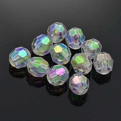 Perles acryliques transparentes écologiques, facette, ronde, 8mm, Trou: 1.5mm