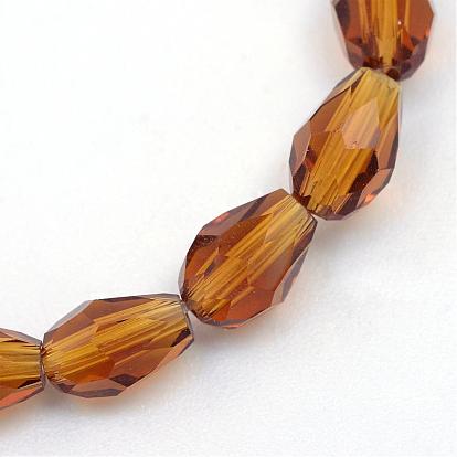 Transparent Glass Bead Strands, Faceted Teardrop, 5x3mm, Hole: 1mm, about 100pcs/strand, 19.3 inch