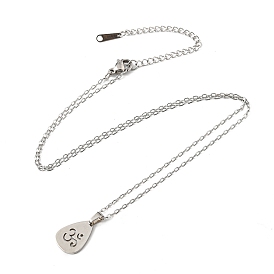 201 Stainless Steel Teardrop with Yoga Pendant Necklace with Cable Chains