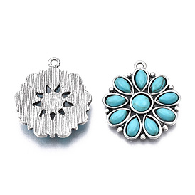 Synthetic Turquoise Pendants, with Antique Silver Tone Aolly Findings, Cadmium Free & Lead Free, Flower