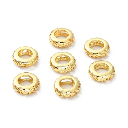 Rack Plating Brass European Beads, Large Hole Beads, Long-Lasting Plated, Cadmium Free & Lead Free, Hollow, Rondelle