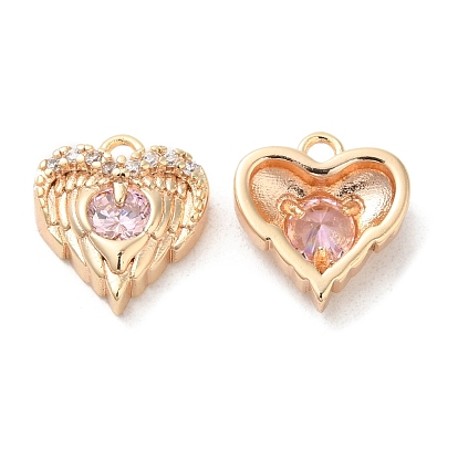 Brass & Glass & Cubic Zirconia Charms, Heart Wing Charm