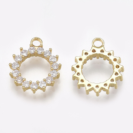 Cubic Zirconia Charms, Real 18K Gold Plated, with Brass Findings, Sun, Clear
