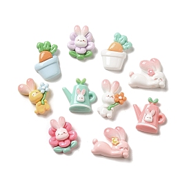 Opaque Resin Decoden Cabochons, Rabbit & Watering Pot & Carrot, Mixed Shapes