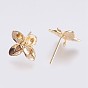 Brass Stud Earring Findings, Real 18K Gold Plated, Long-Lasting Plated, Flower, Nickel Free