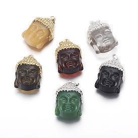 Glass Pendants, with Brass Findings, Buddha Head