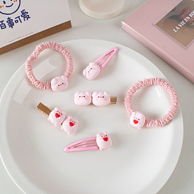 Cute Pink Pig Hair Clip with Bangs Clip for Children's Intestine Hair Ring.