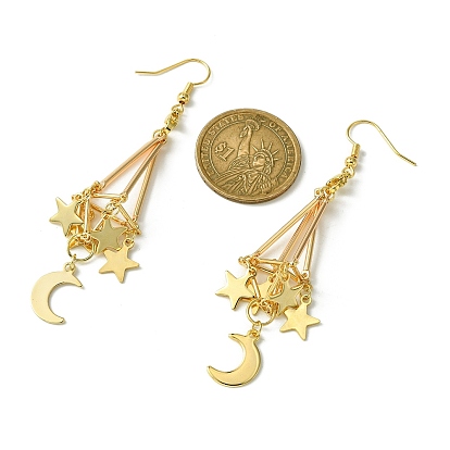 Alloy Macrame Pouch Dangle Earring for Stone Bead Holders, Moon & Star Dangle Earring for Women