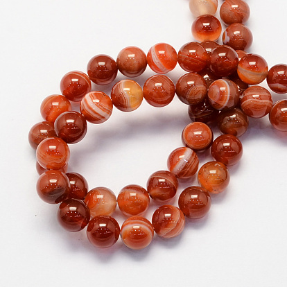 Round Natural Striped Agate/Banded Agate Stone Beads Strands, Dyed