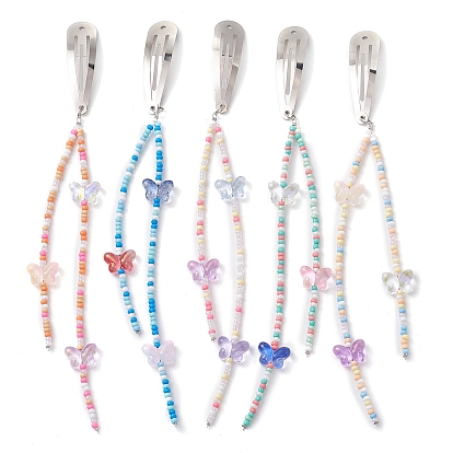 Iron Snap Hair Clips, with Glass Beaded, for Woman Girls, Butterfly