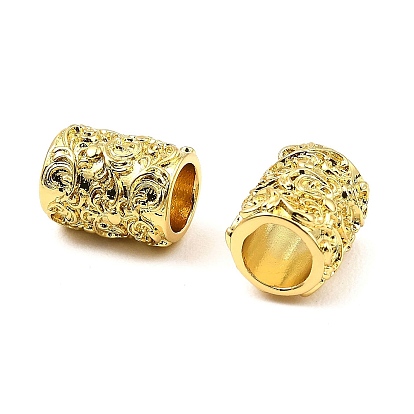 Brass European Beads, Large Hole Beads, Long-Lasting Plated, Lead Free & Cadmium Free, Column with Flower Pattern
