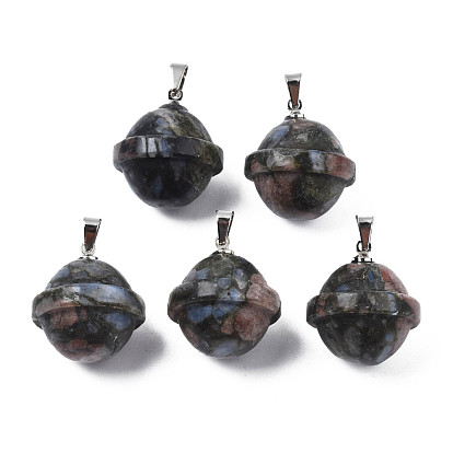 Natural Gematone Pendants, with Stainless Steel Color Tone Stainless Steel Findings, Planet