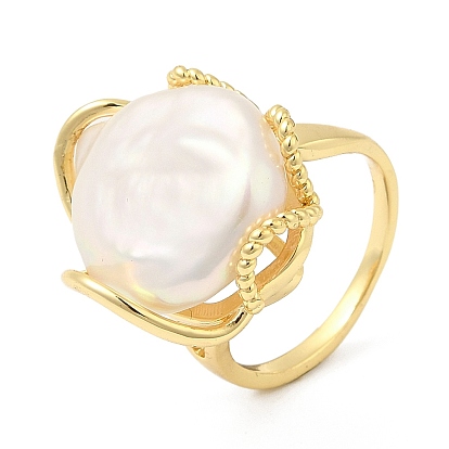Anillo abierto con perla natural, anillo de latón dorado para mujer, larga duración plateado