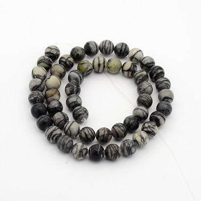 Natural Black Silk Stone/Netstone Round Beads Strands