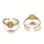 Brass Micro Pave Clear Cubic Zirconia Cuff Rings, Open Rings, Long-Lasting Plated, Oval with Saint