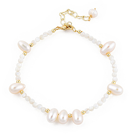 Bracelet en perles de coquillage blanc naturel et perle pour femme