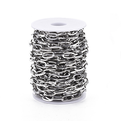304 Stainless Steel Cable Chains, with Spool, Unwelded, Flat Oval