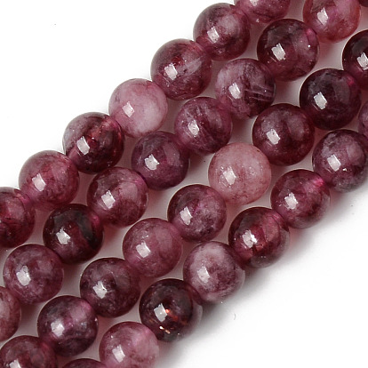 Perlas de cuarzo natural de hebras, teñido y climatizada, imitación de cuarzo, rondo, púrpura