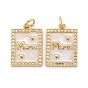 Brass Micro Pave Clear Cubic Zirconia Pendants, with Enamel and Jump Rings, Rectangle with Word Mama