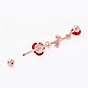 Bijoux piercing, anneaux de nombril en laiton micro pavé zircone cubique, anneaux de ventre, avec 304 barre en acier inoxydable et émail, rose, rouge