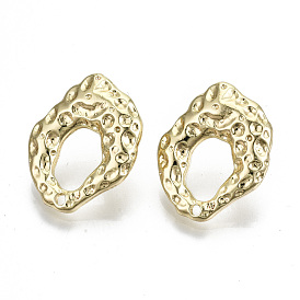 Rack Plating Hammered Alloy Stud Earring Findings, Cadmium Free & Nickel Free & Lead Free, with Steel Pins, Teardrop